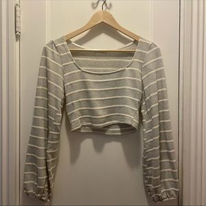 Bell sleeve stripes crop top